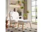 Sedia A Dondolo Con Poggiapiedi, Rivestimento Moderno In Cashmere, Struttura In Legno Massiccio, Bianco