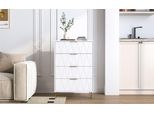 Cassettiera Per Camera Da Letto, 4 Cassetti, Contenitore Con Maniglie E Gambe Dorate, Bianco
