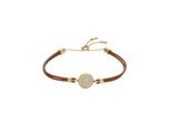 Armband Fossil "Schmuck Edelstahl Leder Armschmuck Sadie Glitz Disc", Braun (Gelbgoldfarben, Braun, Kristallweiß, Kristallweiß), ArmbäNder, Damen, Edelstahl Leder, Edelstahl, Leder, Armband, Mit Glasstein