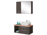 BadmöBel-Set Welltime "Davos", Grau (Grafit, Grau), Becken Rechts, KastenmöBel-Sets, BadmöBel-Set, Spiegelschrank Mit Extra Regal