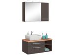 BadmöBel-Set Welltime "Davos", Grau (Grafit, Grau), Becken Links, KastenmöBel-Sets, BadmöBel-Set, Spiegelschrank Mit Extra Regal