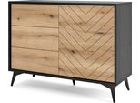 Cassettiera Moderna 3 Cassetti 1 Anta, Rovere Evoke, Mobile Nero, 104 Cm