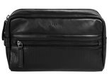 Kulturbeutel BUGATTI JOEL, Damen, Gr. B/H/T: 26cm x 13cm x 11cm onesize, schwarz, Leder, leicht glänzend, unifarben, Taschen Kulturbeutel, echt Leder