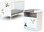 Webaby - Lettino Bambini E Cassettiera Fasciatoio Panda Legno Alba - Bianco - 60 X 120