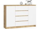 Akord Comò 2 Ante 4 Cassetti Rovere Bianco Dipinto A Mano 138X40X99 Cm
