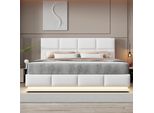 Letto A Molle Idrauliche Flieks 180X200Cm, Letto Imbottito Con Contenitore E Led, Letto Matrimoniale Con Rete A Doghe, Letto Contenitore Per Giovani, Bianco