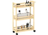 Homcom Carrello Da Portata A 3 Livelli In Bambù, Carrello Da Cucina Con Rotelle, Carrello Multiuso Con Maniglia, Carrello Portaoggetti Per Ufficio, Soggiorno, Cucina, 55 X 20 X 75 Cm, Legno Naturale