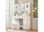 Flieks Tavolo Da Toilette Con Sgabello, Specchio Con Led, Tavolo Da Trucco Con Funzione Di Ricarica E Supporto, Tavolo Da Toilette Con Cassetti E Ante, Tavolo Da Toilette Bianco