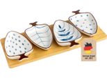 Set Di Ciotole In Ceramica Intirilife - 4 Ciotole A Forma Di Foglia Con Motivo Blu E Bianco E Vassoio In Legno - Piccole Ciotole Per Salsine, Snack, Antipasti, Dessert - Set Da Portata Per Tavola, Feste E Cucina