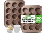 Teglia Per Muffin Nutrichef 2 Pezzi Con Rivestimento Antiaderente - Teglia Per Muffin Senza Ptfe, Pfoa, Pfos E Bpa - Teglia Per Muffin Con 12 Pirottini, 24 Pezzi In Totale - Teglia Per Muffin