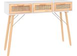 Syfax™ Tavolo Consolle Bianco 105X30X75 Massello Pino Rattan Naturale