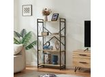Scaffale A Terra 'SkøRping' Con 4 Ripiani Struttura In Metallo 125 X 65 X 30 Cm Nero / Aspetto Rovere
