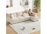 Divano Angolare A L Merax Con Funzione Sleep, Box Letto, Porta Di Ricarica Usb E Type-C, Tavolino Con Portabicchieri, Divano In Ciniglia, Divano, Beige