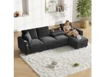 Merax Divano Angolare A L Con Funzione Sleep, Box Letto, Porta Di Ricarica Usb E Type-C, Tavolino Con Portabicchieri, Divano In Ciniglia, Divano, Grigio