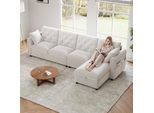 Merax Divano Angolare A L 4 Posti, Divano Con Box Letto, Funzione Letto, Cuscini E Tasche Porta Riviste, Divano, Set Di Divani, Velluto, Beige