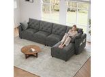 Divano Angolare Merax A L 4 Posti, Divano Con Box Letto, Funzione Letto, Cuscini E Tasche Porta Riviste, Divano, Set Di Divani, Velluto, Grigio