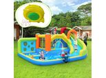 Fortuna Lai [Divertimento Tutto L'anno] Castello Gonfiabile Con Ventilatore Parco Acquatico Multifunzionale + Parco Trampolini Per Bambini, Scivolo Acquatico, Bersaglio, Canestro Da Basket, Parete Da Arrampicata, Ventilatore Da 450 W Incluso