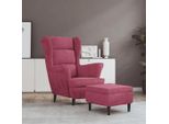 The Living Store Sedia Ad Ala Con Poggiapiedi In Velluto Rosso Vino