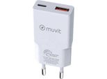 Muvit For Change Caricatore Da Parete Slim 1 Usb Qc 3.0 18W+1 Tipo C Pd 30W Blanco