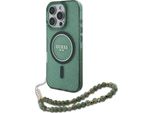 Guess Iml Glitter Con Cinturino Perlato Custodia Magsafe Per Iphone 16 Pro Max - Verde