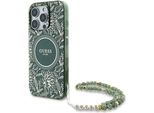Guess Iml Flowers Allover Electro Con Cinturino Perlato Custodia Magsafe Per Iphone 16 Pro - Verde