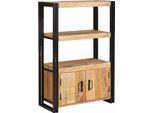 Syfax™ Libreria Con Porte Legno Massello Grezzo Di Mango E Metallo