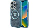 Etui Guess Iml Metal Glitter 4G Circle Triangle Magsafe Do Iphone 16 Pro Max Niebieski