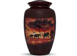 Urna Xxl Per Le Ceneri - 3,5 Litri - Urna In Metallo Per Umani E Animali - Urna Decorativa Unica - Elefanti Al Tramonto