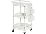 Carrello Fortuna Lai Con Cassetti Scaffale Da Cucina A 3 Ripiani Su Ruote Per Cucina E Ufficio, Acciaio Bianco 51,5X32X75,6 Cm