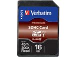 Verbatim Speicherkarte SDHC/SDXC Premium, Speicherkapazität 16 GB
