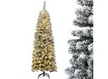 Costway Albero Di Natale A Matita 180Cm, Albero Di Natale Artificiale 500 Aghi In Pvc Con Neve, Albero Di Natale Artificiale Con 250 Led Bianchi Caldi E Supporto In Metallo