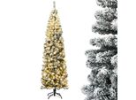 Costway Albero Di Natale A Matita 225Cm, Albero Di Natale Artificiale 641 Aghi In Pvc Con Neve, Albero Di Natale Artificiale Con 350 Led Bianchi Caldi E Supporto In Metallo