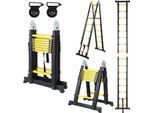 Scala Telescopica Clanmacy 2,5M+2,5M Con Ruote Scala Pieghevole Robusta Scala In Alluminio Fino A 150Kg