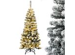 Costway Albero Di Natale A Matita 135Cm, Albero Di Natale Artificiale 242 Aghi In Pvc Con Neve, Albero Di Natale Artificiale Con 150 Led Bianchi Caldi E Supporto In Metallo