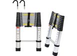 Scala Telescopica Clanmacy In Alluminio Leggera Antiscivolo 2,6M Argento + Ganci Scala Multifunzionale Scala Allungabile 15 Gradini Scala A Gradini In Alluminio Di Alta Qualità Portata 150KG