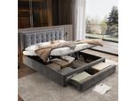 Letto Sweiko Con Contenitore E Cassetti, Tessuto In Velluto, Letto Imbottito, Rete A Doghe, Letto Matrimoniale, Ampio Vano Contenitore, 160 X 200, Grigio