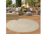 Tappeto Ethno Outdoor Tappeto Rotondo Da Giardino In Beige E Bianco - Moderno, Robusto E Versatile Dimensioni - 120 Cm Rotondo