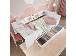 Letto Sweiko In Legno 90X200Cm, Letto Piano Con Scrivania E 2 Cassetti, Letto Singolo, Bianco, Senza Materasso