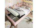 Letto Imbottito Sweiko Daybed 90X190 Cm, Divano Letto Daybed Con Contenitore Idraulico, Letto Per Bambini In Velluto, Rosa, Senza Materasso