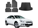 Set Tappetini E Fodera Bagagliaio Per Citroen C5 2008-2017 In Gomma Tpe Nero 5X
