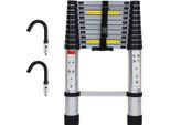 Bettizia Scala Telescopica In Alluminio Premium Scala Allungabile Scala Pieghevole Altezza 3,2M Argento Scala Multiuso Antiscivolo Con Ganci Estraibili