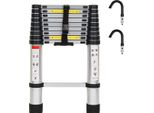 Scala Telescopica In Alluminio Jayseuw 2,6M Argento, Scala Estensibile Con Ganci Rimovibili, Scala Pieghevole, Scala Multiuso, Scala A Gradini, Scala Per La Casa, Scala Per Esterni, Portata 150 Kg