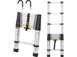 Jayseuw Scala Telescopica Professionale 2,6M In Alluminio Argento Portata 150Kg Scala Multiuso Piedini In Gomma Antiscivolo Con Ganci Rimovibili
