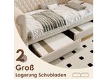 Sweiko Testata Vintage Imbottita Letto Divano Letto 90X200 Cm, Divano Letto Giorno Con 2 Cassetti Contenitore, Letto Per Bambini Rete Letto Per Ragazzi Con Rete A Doghe In Legno, Lino, Beige (Senza Materasso)