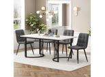 Set Da Pranzo Sweiko (5 Pezzi), Set Tavolo Da Pranzo Con 4 Sedie, Set Tavolo Da Cucina Moderno, Tavolo Da Cucina 140×80 Cm Con Gambe In Metallo Nero, Piano Tavolo In Mdf Bianco, Sedie Da Pranzo In Velluto Grigio Scuro