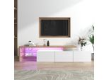 Design Moderno Del Mobile Tv Sweiko: Eleganza Elegante, Pratico Spazio Di Archiviazione, Bianco Lucido, Aspetto Legno, Ripiani In Vetro, Illuminazione A Led