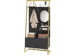 Aiorber Armadio Moderno Compatto Con Specchio, Ganci In Metallo E Panca Per Scarpe, Design Aperto Con Spazio Di Archiviazione, Nero