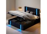 Unboxg Letto Imbottito Matrimoniale 160X200 Cm Con Led, Usb C, Letto Idraulico Con Contenitore E Testata, Letto Contenitore Struttura Letto Con Rete In Metallo E Rete A Doghe, Pu, Nero