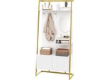 Aiorber Armadio Moderno Compatto Con Specchio, Ganci In Metallo E Panca Per Scarpe, Design Aperto Con Spazio Di Archiviazione, Bianco