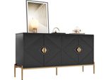 Aiorber Credenza Compatta A 4 Ante Con Ampio Spazio Di Archiviazione E Frontale Geometrico, Armadio Per Soggiorno/Sala Da Pranzo/Ingresso, Nero